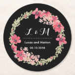 Dessous-de-verre Rond En Papier Fête de mariage Rustic Spring Floral Wreath Monogr<br><div class="desc">dessous de verre à couronne florale vintage et rustique pour votre réception de mariage, dîner fiançailles, douche nuptiale ou toute célébration spéciale. Décoré avec un aquarelle de dessins de fleurs et de feuilles. Célébrez les belles couleurs de la saison printanière. Customisez le libellé de n'importe quoi. Vous pouvez également customiser...</div>
