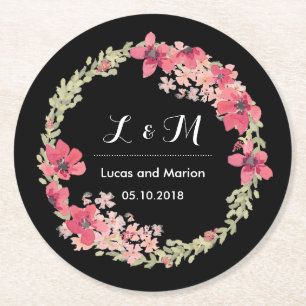 Dessous-de-verre Rond En Papier Fête de mariage Rustic Spring Floral Wreath Monogr