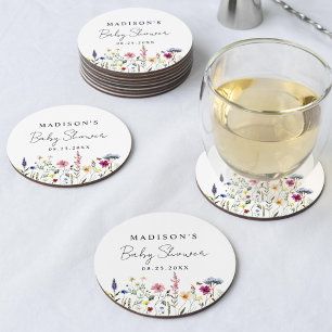 Dessous-de-verre Rond En Papier Fête de naissance de bébé champ de fleurs sauvages