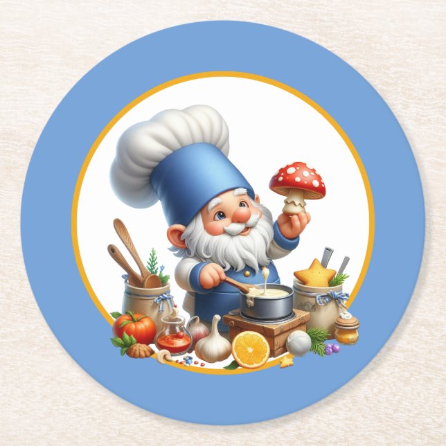 Dessous-de-verre Rond En Papier Fête de potluck de chef gnome mignon (Devant)