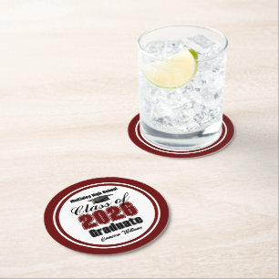 Dessous-de-verre Rond En Papier Fête de remise des diplômes personnalisée Marron d