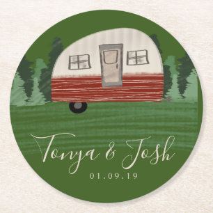 Dessous-de-verre Rond En Papier Fête des mariées Camper vintage Favoriser