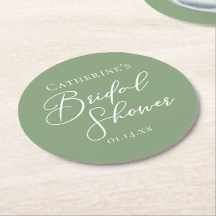Dessous-de-verre Rond En Papier Fête des mariées Chic Sage Green personnalisée