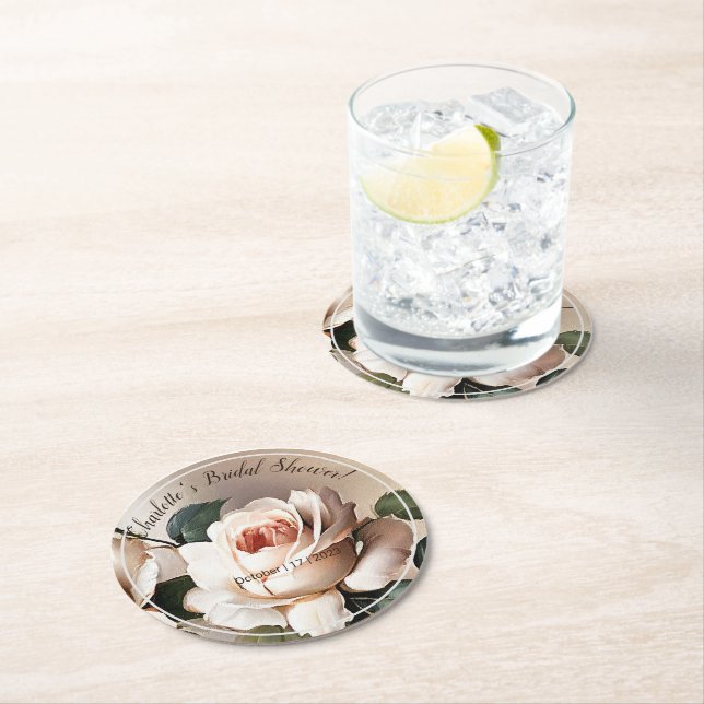 Dessous-de-verre Rond En Papier Fête des mariées Rose thé (En situation)