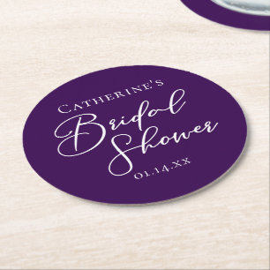 Dessous-de-verre Rond En Papier Fête des mariées royale violet personnalisée