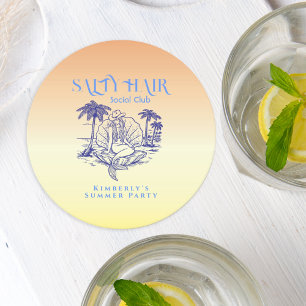 Dessous-de-verre Rond En Papier Fête d'été Cowgirl Sirène Jaune Côtière