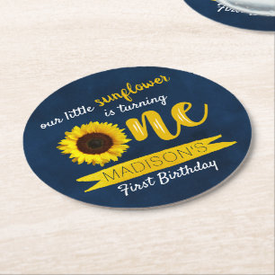 Dessous-de-verre Rond En Papier Fête du 1er anniversaire de Little Sunflower