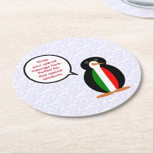 Dessous-de-verre Rond En Papier Fête du drapeau italien Mlle Pingouin parlant