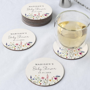 Dessous-de-verre Rond En Papier Fête Élégante de Bébé Fleur de Prairie Crème