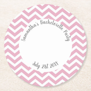 Dessous-de-verre Rond En Papier Fête en chevron rose et blanc
