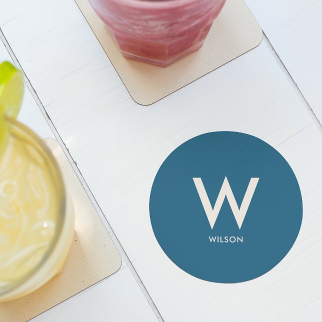 Dessous-de-verre Rond En Papier Fête Personnalisée Monogramme Bleu Marine (Créateur téléchargé)