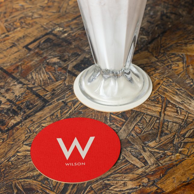 Dessous-de-verre Rond En Papier Fête Personnalisée Monogramme Rouge (Créateur téléchargé)