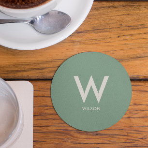 Dessous-de-verre Rond En Papier Fête Personnalisée Monogramme Vert Menthe