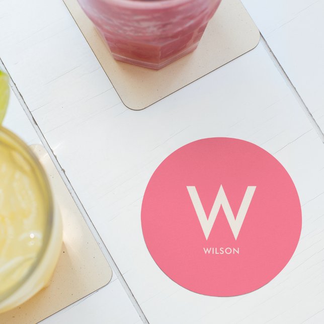 Dessous-de-verre Rond En Papier Fête personnelle au monogramme rose (Créateur téléchargé)