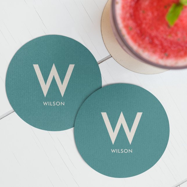 Dessous-de-verre Rond En Papier Fête personnelle monogramme sarcelle (Créateur téléchargé)