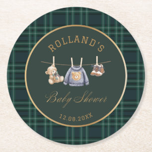 Dessous-de-verre Rond En Papier Fête prénatale ourson plaid aquarelle prépa