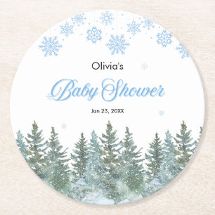 Dessous-de-verre Rond En Papier Fêtes de Bébé Hiver Flocons de Neige Pins
