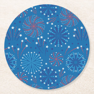 Dessous-de-verre Rond En Papier Feu d'artifice du 4 juillet