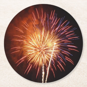 Dessous-de-verre Rond En Papier Feu d'artifice rouge, blanc et bleu I Patriotique