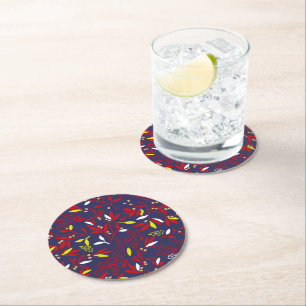 Dessous-de-verre Rond En Papier Feuilles Botaniques Rouge Or Automne