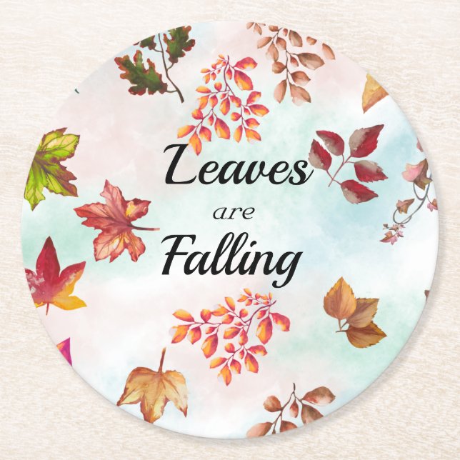 Dessous-de-verre Rond En Papier Feuilles chute aquarelle automne Feuilles d'automn (Devant)
