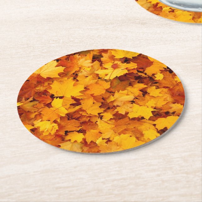 Dessous-de-verre Rond En Papier Feuilles d'automne (Incliné)