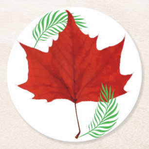 Dessous-de-verre Rond En Papier Feuilles rouges et fougères