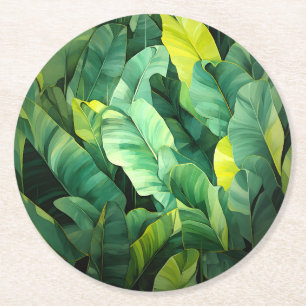 Dessous-de-verre Rond En Papier Feuilles tropicales, botanique abstraite, jungle,