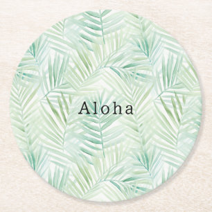 Dessous-de-verre Rond En Papier Feuilles Tropicales Vertes Aloha