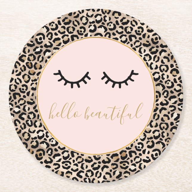 Dessous-de-verre Rond En Papier Fille Black Eyelashes Gold Glam Empreinte de léopa (Devant)