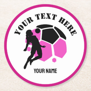Dessous-de-verre Rond En Papier Fille de football personnalisée Fête d'anniversair