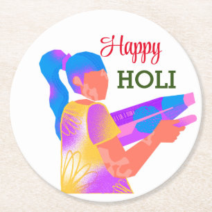 Dessous-de-verre Rond En Papier Fille jouant Colorful Holi