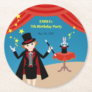 Dessous-de-verre Rond En Papier Fille magicien Spectacle Anniversaire