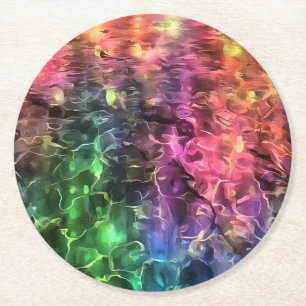 Dessous-de-verre Rond En Papier Fin De L'Art Abstrait Arc-En-Ciel