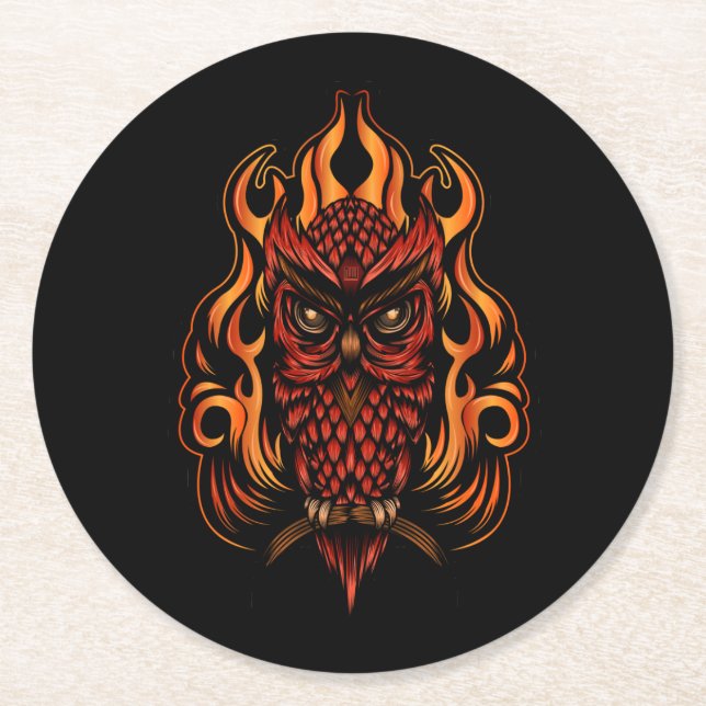 Dessous-de-verre Rond En Papier Fire owl (Devant)