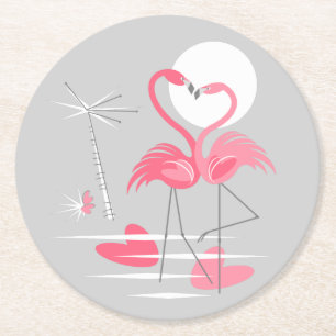 Dessous-de-verre Rond En Papier Flamant rose Love dessous de verre rond