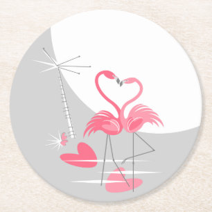Dessous-de-verre Rond En Papier Flamant rose Love Large Moon dessous de verre rond