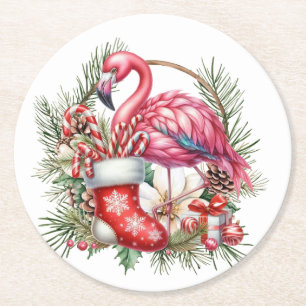 Dessous-de-verre Rond En Papier Flamant rose Noël Thème