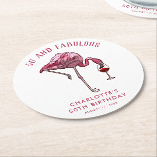Dessous-de-verre Rond En Papier Flamant rose rose 50e Anniversaire Novelty Swag
