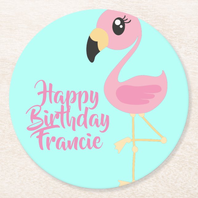 Dessous-de-verre Rond En Papier Flamant rose rose Tropical 1er anniversaire Dessou (Devant)