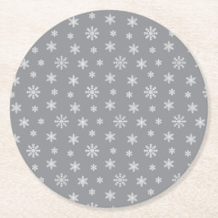 Dessous-de-verre Rond En Papier Flammes de neige blanches de Noël gris motif mode