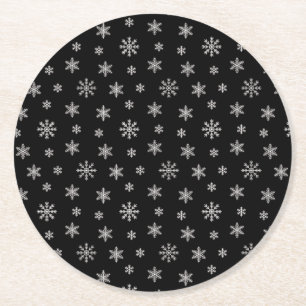 Dessous-de-verre Rond En Papier Flammes de neige blanches de Noël noir motif mode