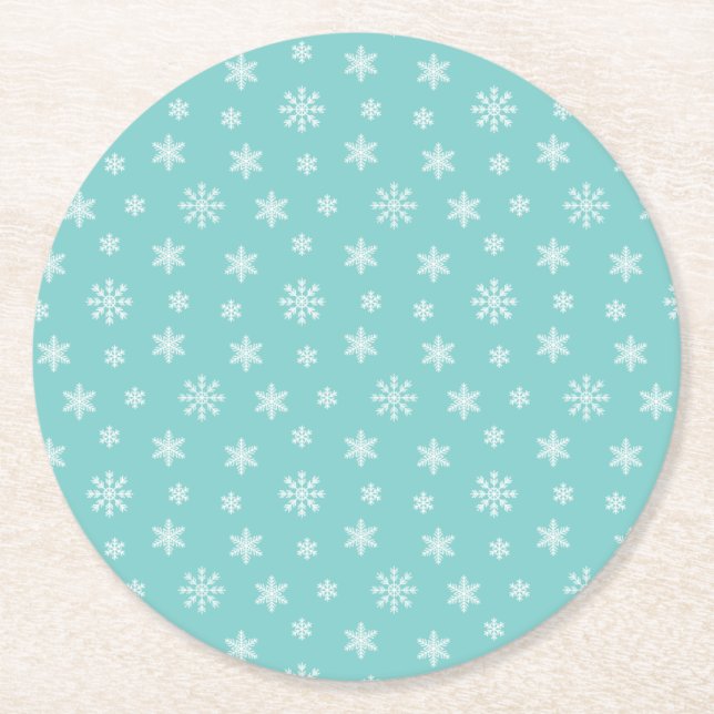 Dessous-de-verre Rond En Papier Flèche de neige blanche de Noël motif turquoise (Devant)