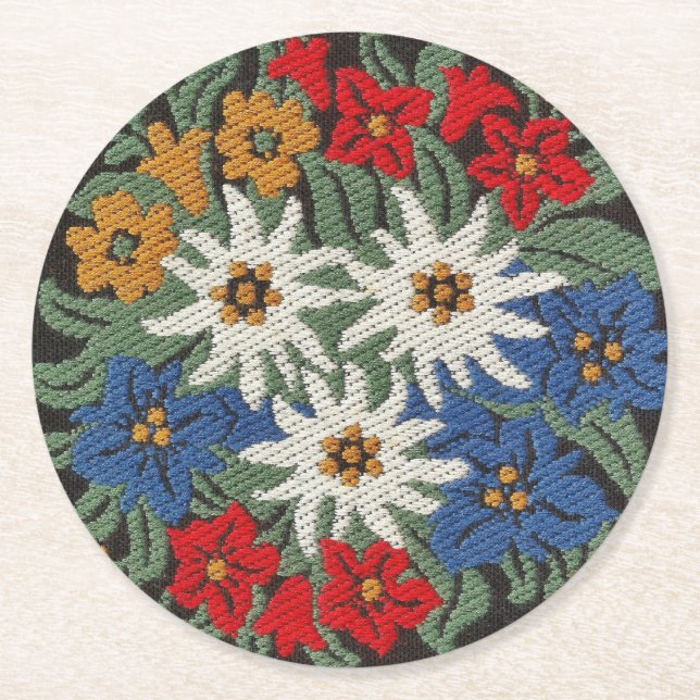 Dessous-de-verre Rond En Papier Fleur alpine suisse Edelweiss (Devant)