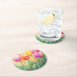 Dessous-de-verre Rond En Papier Fleur Aquarelle Ressort Jardin Tulip