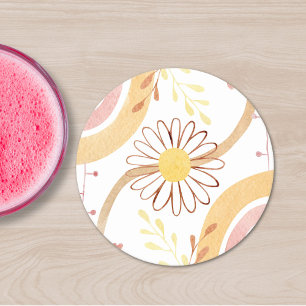 Dessous-de-verre Rond En Papier Fleur botanique abstraite aquarelle et arc-en-ciel