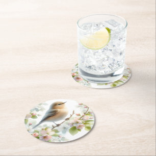 Dessous-de-verre Rond En Papier Fleur de cerisier à fleurs de printemps aquarelle