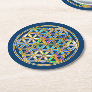 Dessous-de-verre Rond En Papier Fleur de la vie / Blume des Lebens - brillance col