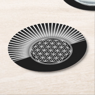 Dessous-de-verre Rond En Papier Fleur de la vie / Blume des Lebens - rayons blancs