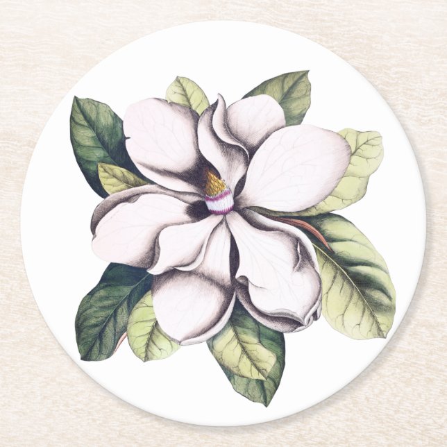 Dessous-de-verre Rond En Papier Fleur de Magnolia (Devant)